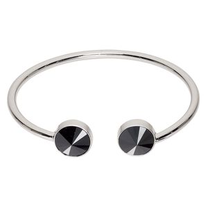Bracelet, cuff, Everyday Jewelry&trade;, Crystal Passions&reg; and silver-plated "pewter", jet, 13mm rounds, 7 inches. Sold individually.