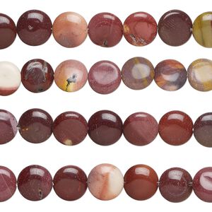 Moukaite jasper 1pkg4, puffed flat round bead natural 6 inch mixed colors 12-13mm