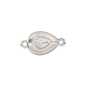 Link, Almost Instant Jewelry&reg;, silver-plated "pewter" (zinc-based alloy), 16x12mm teardrop with 14x10mm pear setting. Sold per pkg of 2.