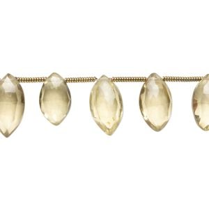 Lemon smoky quartz 1pkg20, hand-cut top-drilled faceted puffed marquise bead 9x6mm-14x8mm