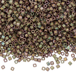 Seed bead, Miyuki, glass, pkg/250g, 1.8mm square, opaque iris matte khaki, (SB-2035).