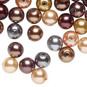 Bead mix, glass pearl, mixed colors, 7-8mm round. Sold per 2-ounce pkg, approximately 90 beads.
