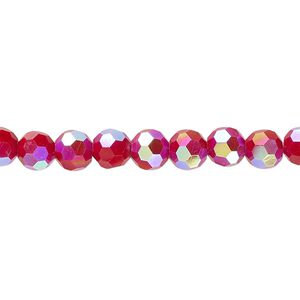 Bead 1pk 32 facets opaque red AB, Celestial Crystal&reg; 6mm round 15.5-16 inch