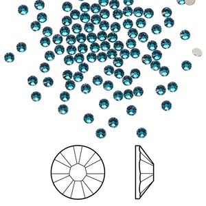 Flat back 1440pk blue zircon foil back, Swarovski&reg; 2.1-2.3mm rose round SS7 2058