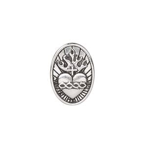 Button, TierraCast&reg;, antique silver-plated pewter, 19x13mm oval with sacred heart and closed loop. Sold individually.
