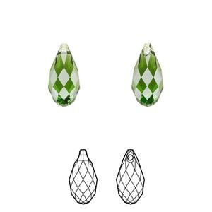Briolette 2pk fern green, Crystal Passions&reg; 13x6.5mm pendant drop 6010
