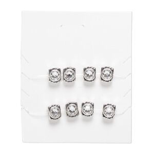 Bead 1pkg8 silver-finished "pewter", 9x7mm rectangle, crystal clear antique