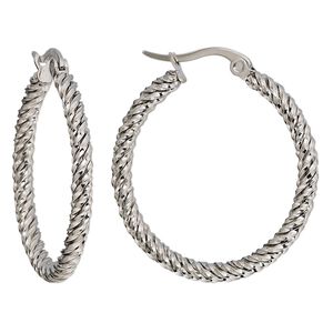 Earring, stainless steel, 30.5mm twisted round hoop with latch-back closure. Sold per pair.