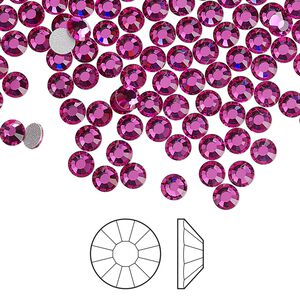 Flat back 1440pk fuchsia foil back, Preciosa Viva 12&reg; Czech crystal rhinestone 3.8-4mm chaton rose round SS16