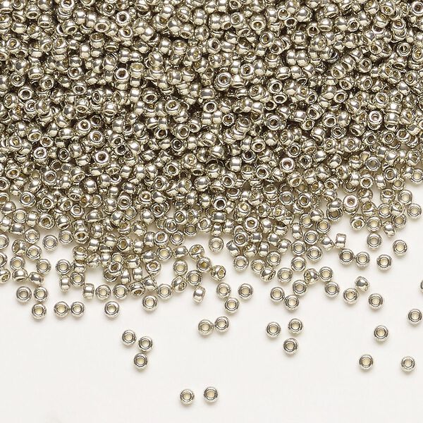Seed bead, Miyuki 1pkg250g glass, #15 rocaille, Duracoat&reg; opaque galvanized light pewter / outside dyed (RR-4221) image number 0