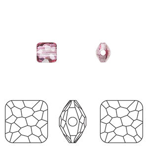 Bead 1pkg4 dark rose (HICT), Crystal Passions&reg; 6mm puffed square 5035