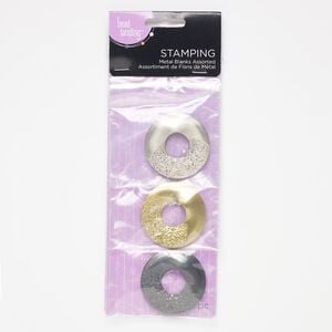 Component, nickel- / brass / gunmetal-finished "pewter" (zinc-based alloy), 41mm partially hammered round donut. Sold per pkg of 12.