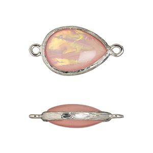 Link, Opalized Ice&trade;, "opal" (resin) and imitation rhodium-finished brass, opaque light pink, 19.5x15mm double-sided teardrop. Sold per pkg of 4.