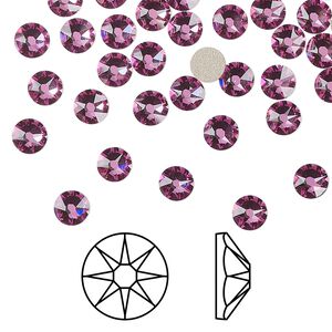 Flat back 144pk dark rose foil back, Crystal Passions&reg; 4.6-4.8mm rose round SS20 2088