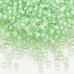 Seed bead, Dyna-Mites&trade;, glass 1pkg40g, #8 round, transparent inside dyed color mint green (219 8/0 RR)