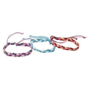 Bracelet, cotton, multicolored, 8.5mm wide, braided, adjustable from 7-9 inches with macram&eacute; knot closure. Sold per pkg of 3.