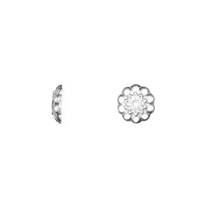 Bead cap, silver-plated brass, 8x2mm fancy round with cutouts, fits 8-10mm bead. Sold per pkg of 100.