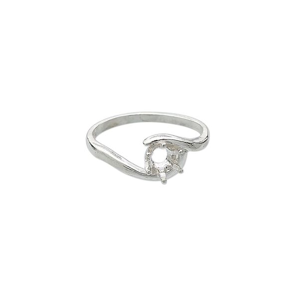 Ring, Sure-Set&trade;, sterling silver, swirl band with 5mm 6-prong round setting, size 6. Sold individually. image number 0
