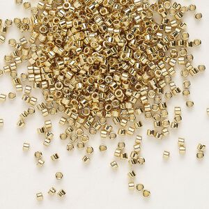 Seed bead, Delica&reg;, glass, pkg/4g, #11 round, opaque 24Kt gold-plated light (DB-0034).