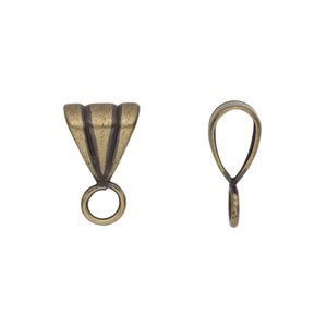 Bail, antique gold-plated brass, 11x10mm double-sided ribbed with closed loop. Sold per pkg of 20.
