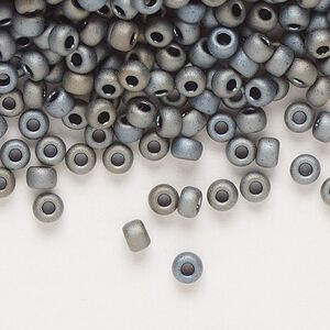 Seed bead, Miyuki, glass, pkg/250g, #8 rocaille, opaque matte metallic silver grey, (RR-2002).