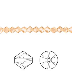 Bead 48pk light peach, Crystal Passions&reg; 4mm bicone 5328