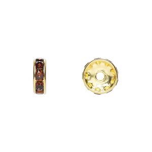Bead 4pk smoked topaz gold plate foil back, Crystal Passions&reg; 10x3.5mm rondelle 77510