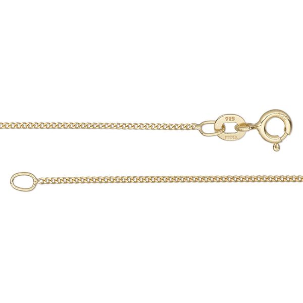 Chain 1pkg1 sterling silver curb, 1mm / springring clasp, Gossamer&trade; "vermeil" 16 inch image number 0