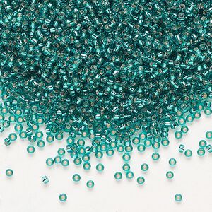 Seed bead, Miyuki, glass, pkg/250g, #15 rocaille, transparent silver-lined teal (RR-2425).