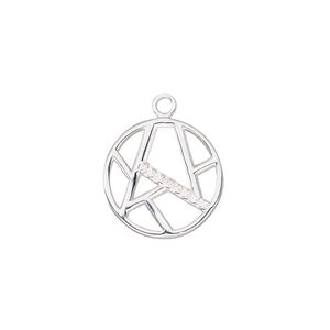 Drop, sterling silver and cubic zirconia, clear, 16mm single-sided round with cutout geometric pattern. Sold individually.