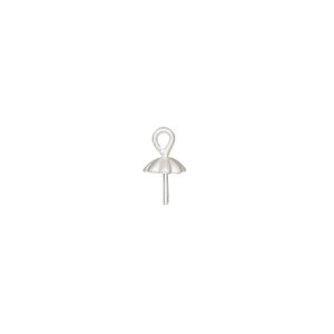 Cup, satin-finished sterling silver, 5mm cup with 5mm peg, fits 6-8mm bead. Sold per pkg of 4.