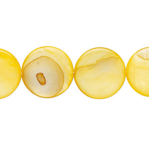 Mother-of-pearl shell 1pkg1, puffed flat round bead 15 inch mango 14-15mm