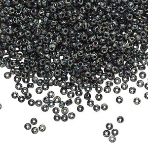 Seed bead, Miyuki, glass, pkg/250g, #11 rocaille, opaque Picasso black, (RR-4511).