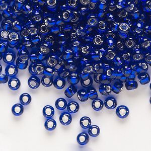 Seed bead, Dyna-Mites&trade;, glass, transparent silver-lined cobalt, #6 round. Sold per 40-gram pkg.