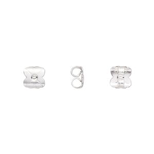 Earnut 1pkg20 silver-plated, 6x6mm clover, brass 10 pair