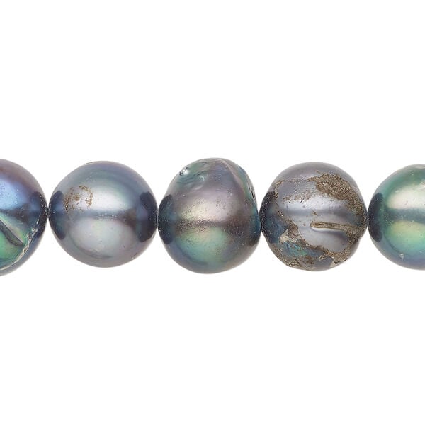 Freshwater pearl 1pkg1, semi-round, 15 inch silver peacock 10-13mm cultured image number 0
