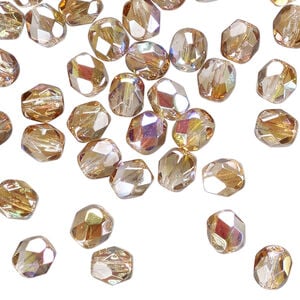 Bead 1pkg60 Czech fire-polished glass, translucent clear celsian AB, 6mm faceted round.