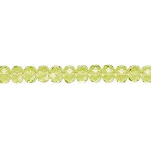 Bead, Czech fire-polished glass, olivine, 5x4mm faceted rondelle. Sold per 15-1/2" to 16" strand.
