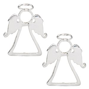 Bead frame 1pkg2 silver-finished "pewter", 28x23.5mm angel / halo / fits up to 1mm / 6mm / 9mm bead