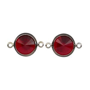 Link, Vintage Crystal&trade;, crystal and gunmetal-plated brass, Siam, 12mm rivoli. Sold per pkg of 2.