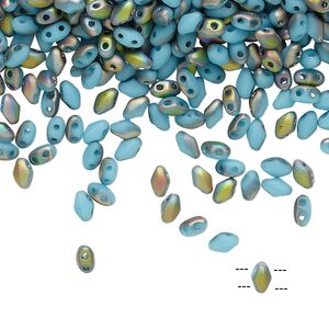 Bead, Preciosa Mini Twin&trade;, Mini Pressed Twin, Czech pressed glass, opaque matte turquoise blue vitrail, 4x2.5mm oval with (2) 0.7mm holes. Sold per 50-gram pkg.
