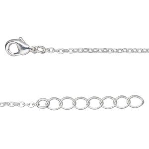 Chain 1pkg2 cable, 1.5mm / lobster claw clasp, silver-finished brass 36 inch