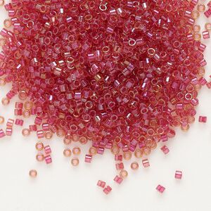 Seed bead, Delica&reg;, glass, pkg/7.5g, #11 round, translucent light cranberry-lined luster topaz (DB-0062).