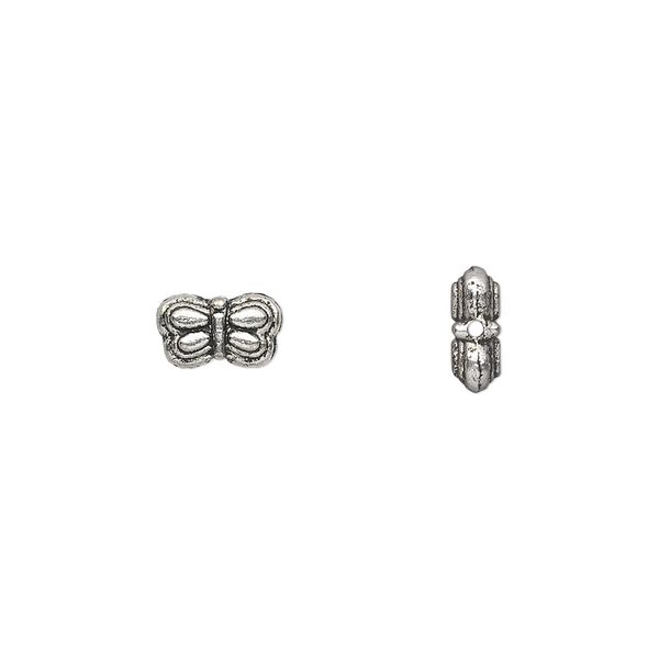 Bead 1pkg50 silver-plated "pewter", 8x5mm butterfly, antique image number 0