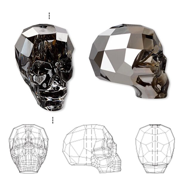Bead 12pk crystal silver night, Swarovski&reg; 19x18mm skull 5750 image number 0