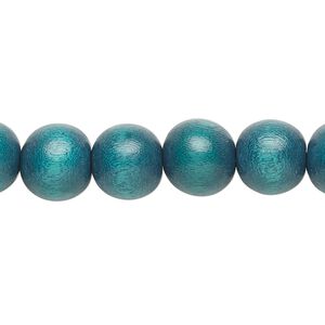 Bead 1pkg1, Taiwanese cheesewood (dyed / waxed), teal, 9-10mm round, 15-1/2 to 16 inches.