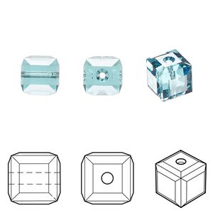 Bead 6pk light turquoise, Crystal Passions&reg; 8mm cube 5601
