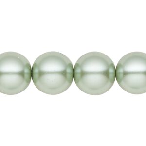 Bead, crystal pearl, sage, 14mm round. Sold per 15-1/2" to 16" strand, approximately 25 beads.