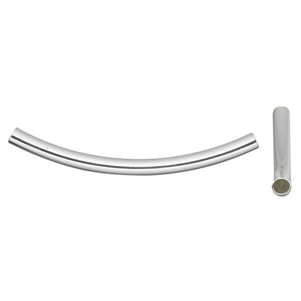 Bead 1pkg2 sterling silver, 69x5mm curved tube image number 0