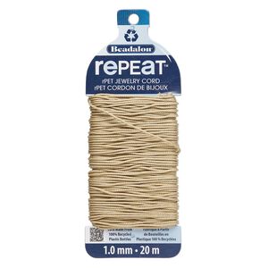 Cord, Beadalon&reg; RePEaT&trade;, recycled polyethylene, sand, 1mm, 100-pound test. Sold per 20-meter card.